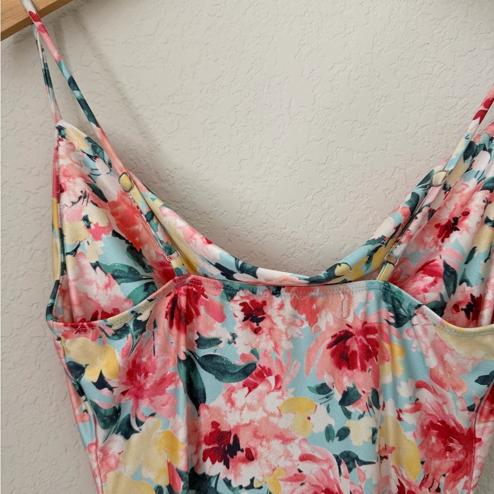 Iris Floral Cowl Neck Bodycon Mini Dress Size Small Pastel Pink Blue - Picture 6 of 10